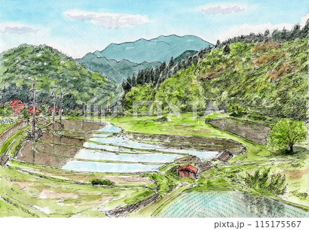 風景 水彩画 田舎 農村のイラスト素材 - PIXTA