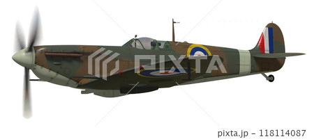 イギリス空軍主力レシプロ戦闘機「スピットファイア」のvectorイラスト画 Cartoon illustration of a Royal Air Force Supermarine