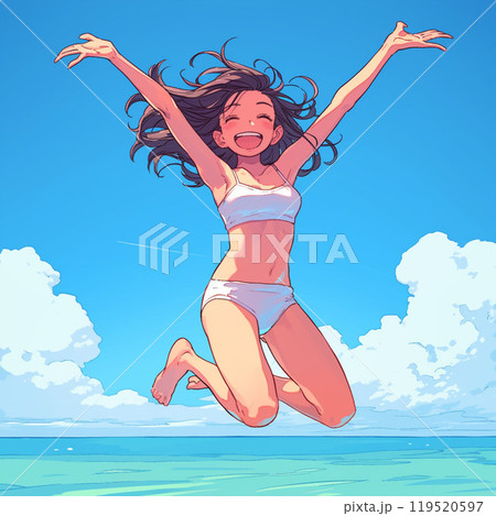 ビキニスタイルの女性イラスト Beautiful girl Swimming suit Beach fashion Aのイラスト