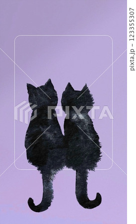 ブレンダ・キング 黒猫・幸せなカップル猫の絵「窓辺の猫」