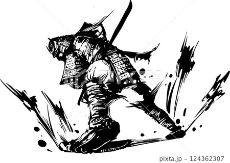 水墨画 騎馬武士 額装済み 水墨画 騎馬武士 額装済み