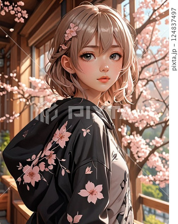 女性 桜 ポートレート 和服のイラスト素材 - PIXTA