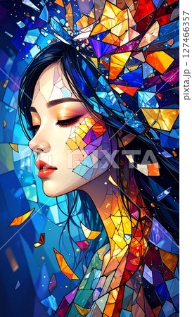 ステンドグラス　女性画 ステンドグラス 女の子 女性 横顔の写真素材 - PIXTA