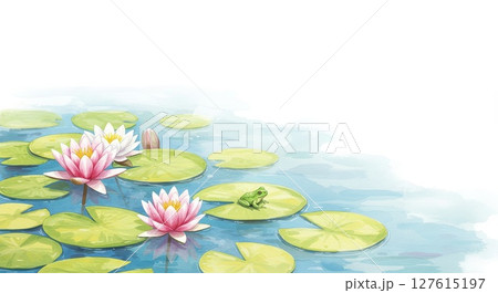 ハス池の水彩画の写真素材 - PIXTA