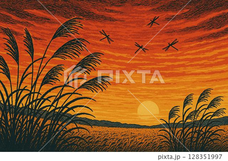 夕日 ススキ 夕焼け すすきの写真素材 - PIXTA