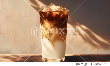 油彩画　アイスコーヒーとアイスカフェラテ 油彩画 アイスコーヒーとアイスカフェラテ 油彩画 アイスコーヒーと