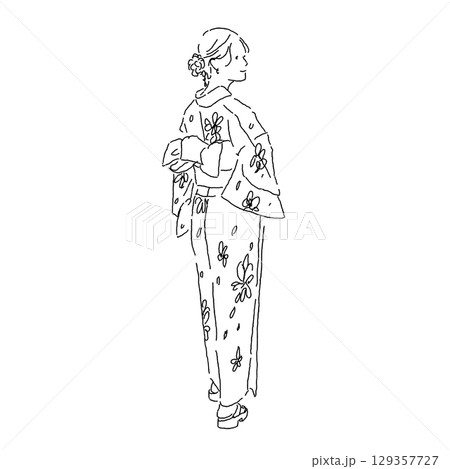 女性 花火 後ろ姿 笑顔のイラスト素材 - PIXTA