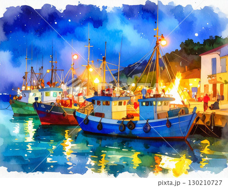 風景 船 水彩画 漁船の写真素材 - PIXTA