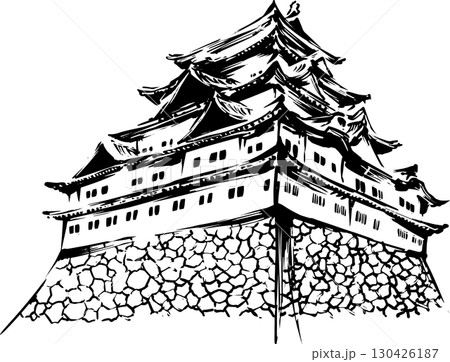 墨絵 城 日本 水墨画のイラスト素材 - PIXTA