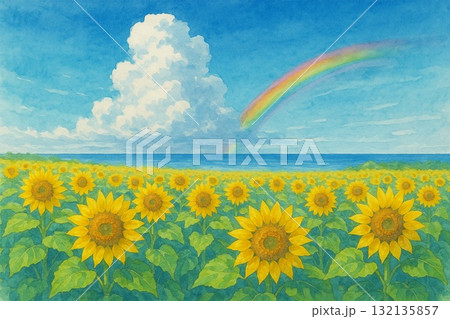 ひまわり畑と虹　油彩画　画像無し publicdomainq-0066704hfreyf.jpg