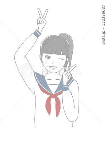 A girl doing a peace sign - Stock Illustration [132326687] - PIXTA