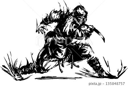 忍者 忍 水墨画 墨絵のイラスト素材 - PIXTA