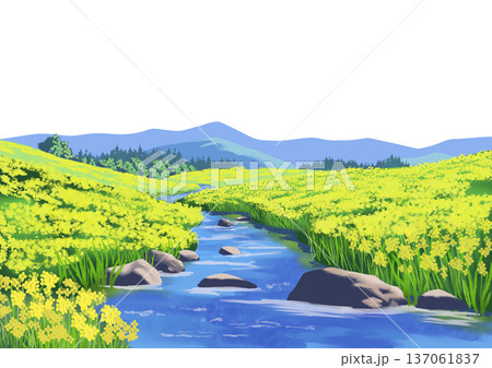 川 山 風景 水彩の写真素材 - PIXTA