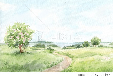 水彩画 景色 風景 道のイラスト素材 - PIXTA