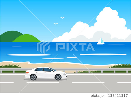 海 青空 空 ガードレールのイラスト素材 - PIXTA
