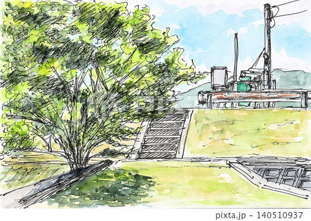 電柱 風景画 水彩のイラスト素材 - PIXTA